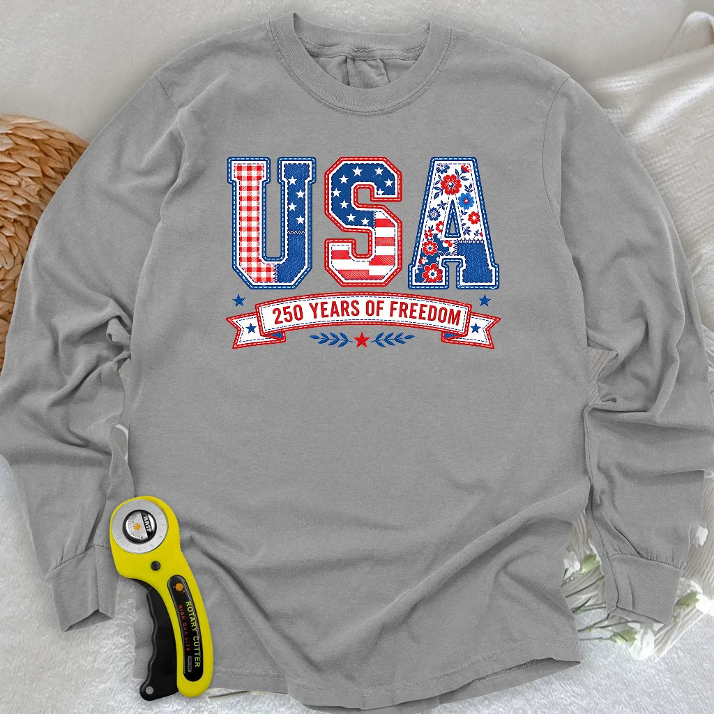 USA Patchwork Freedom Long Sleeve T-shirt