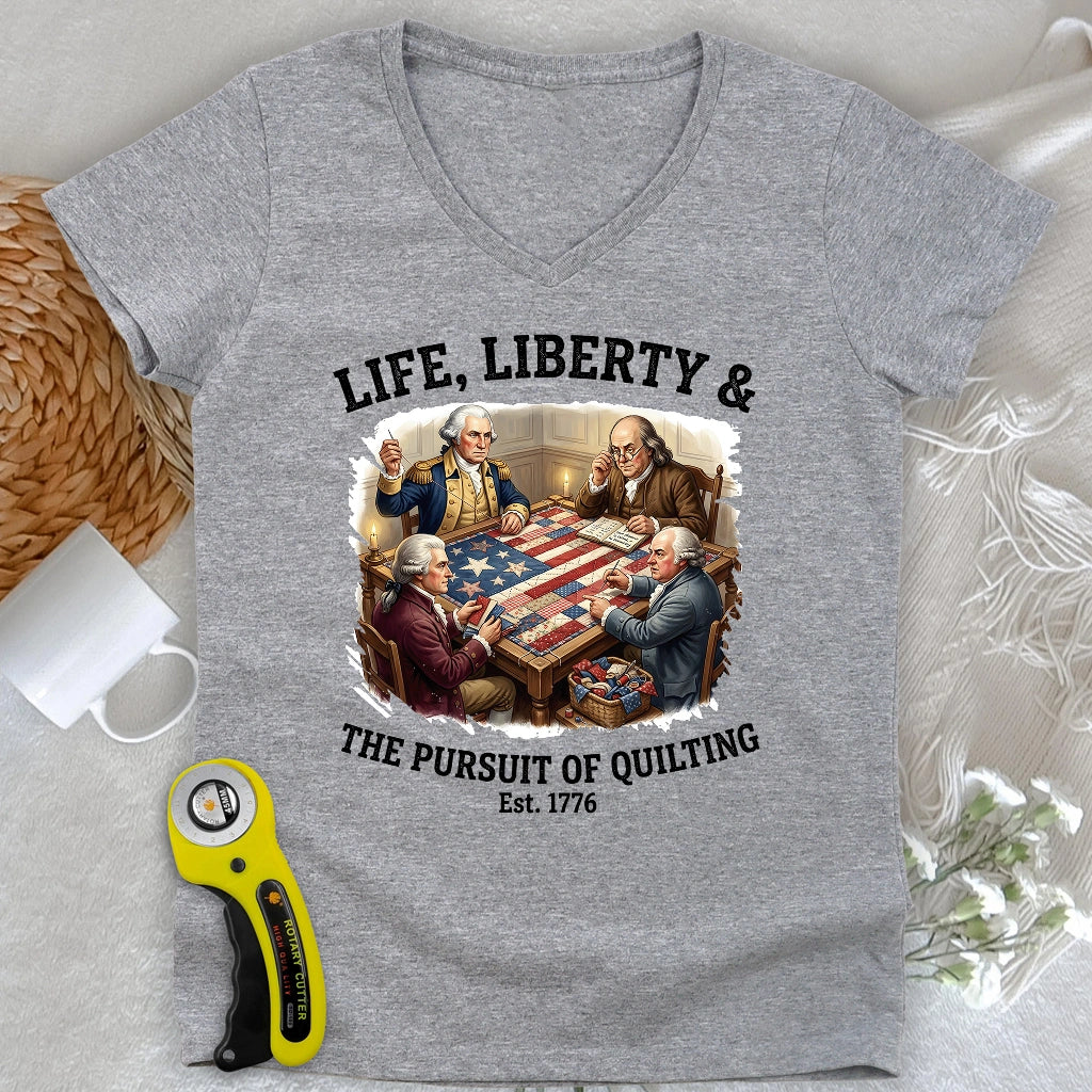 United We Quilt 1776 Lady V-neck