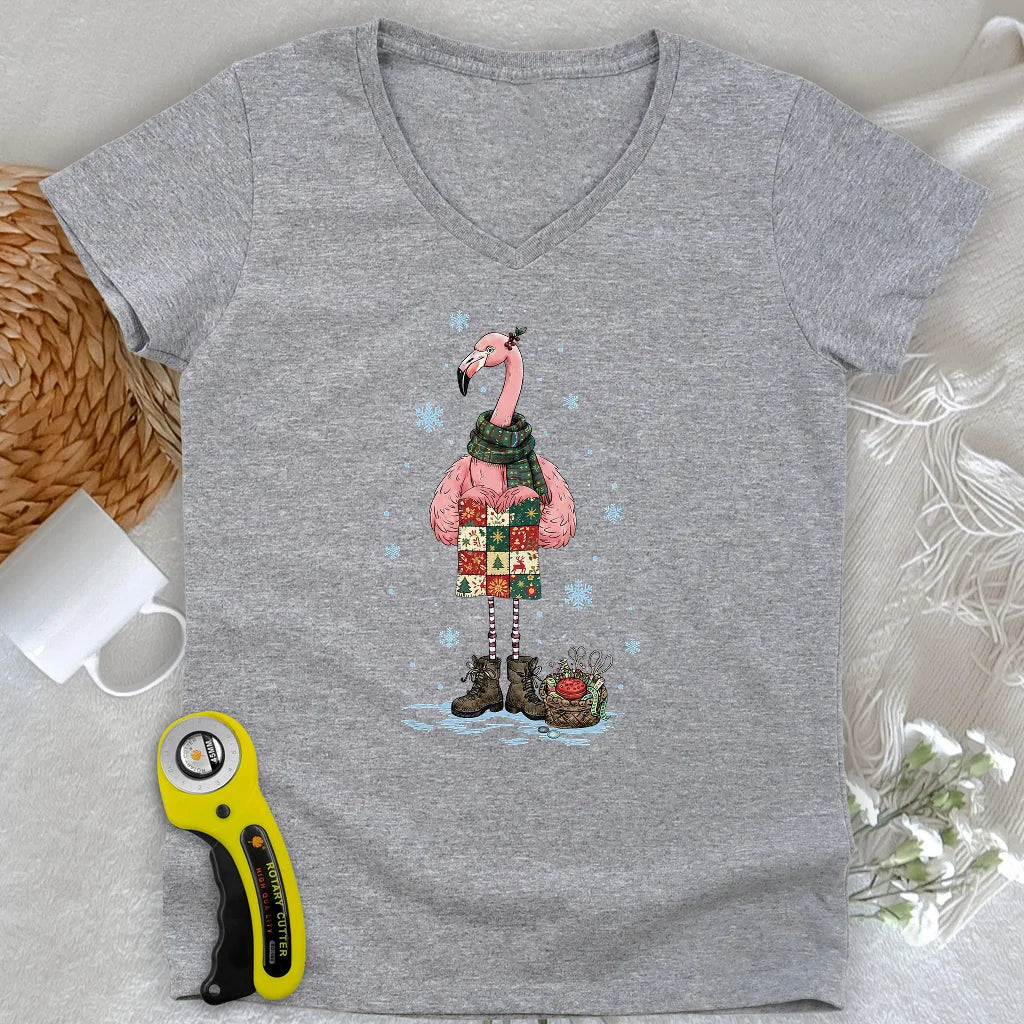 Winter Flamingo Lady V-neck