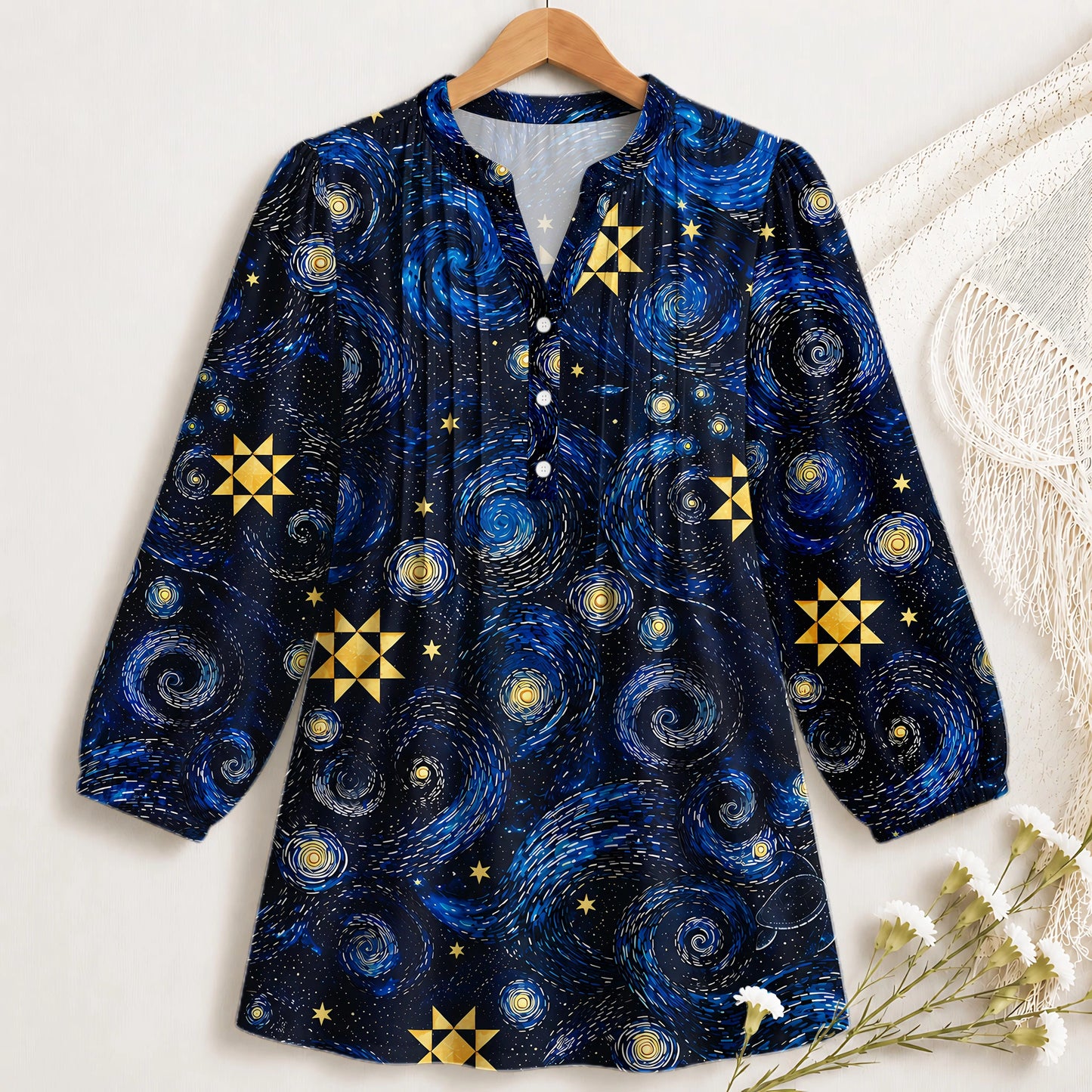 Midnight Galaxy Patchwork Blouse