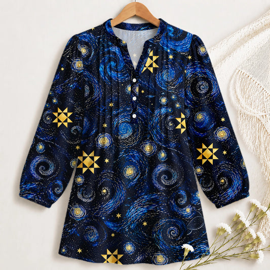 Midnight Galaxy Patchwork Blouse