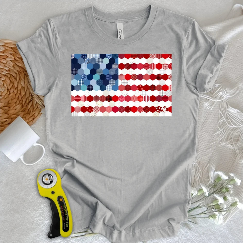 USA Flag Quilt T-shirt