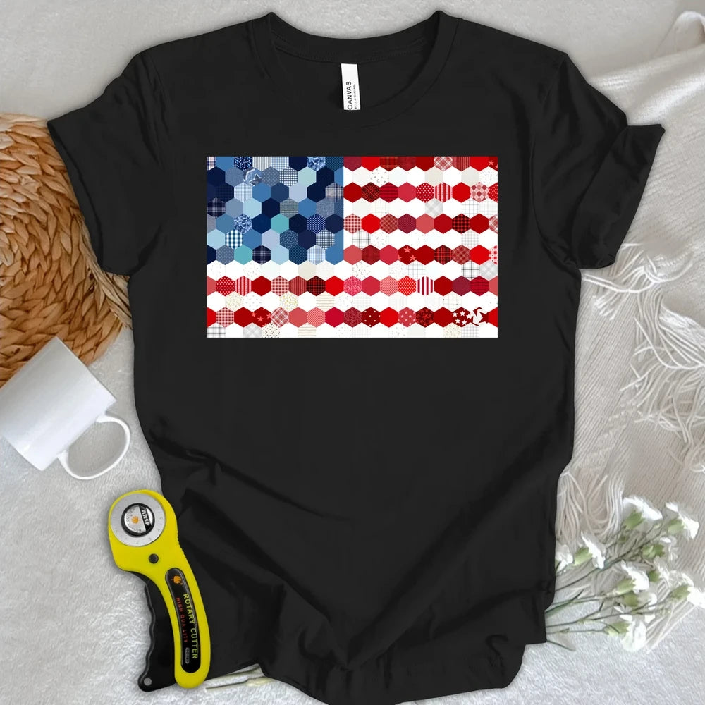 USA Flag Quilt T-shirt