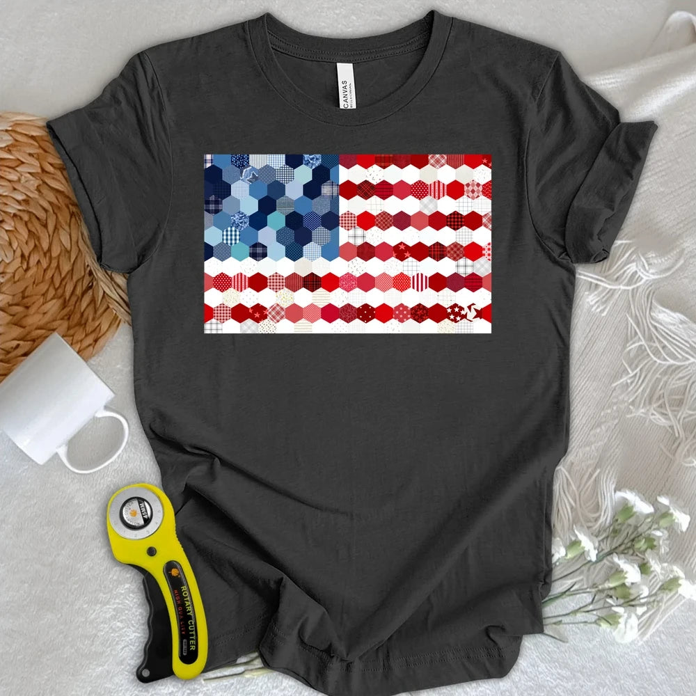 USA Flag Quilt T-shirt