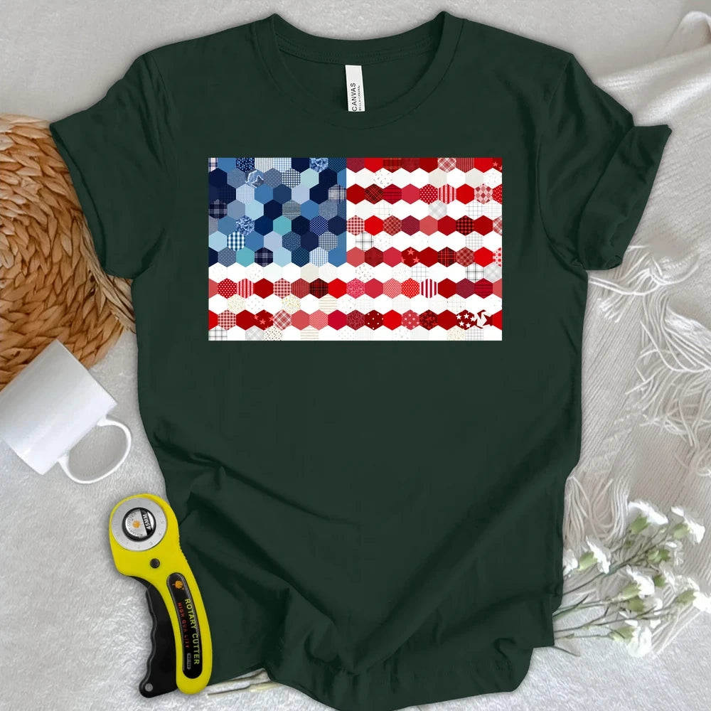 USA Flag Quilt T-shirt