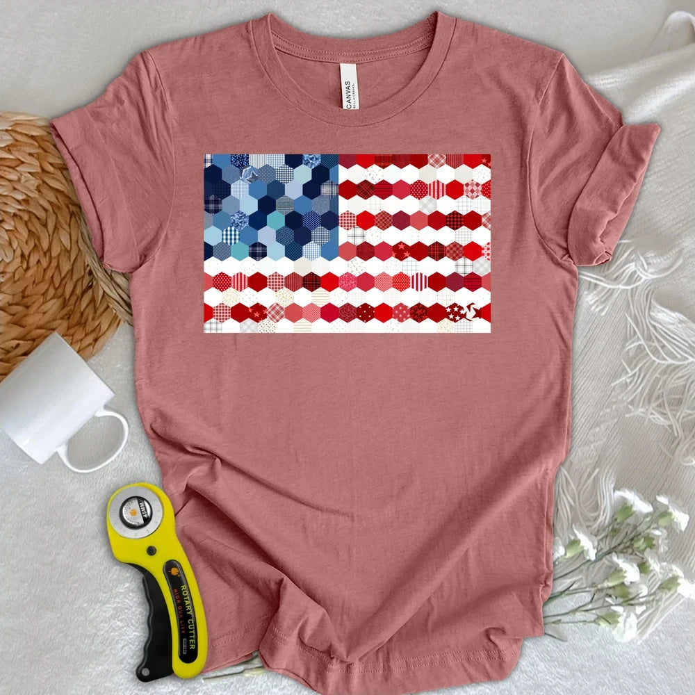 USA Flag Quilt T-shirt
