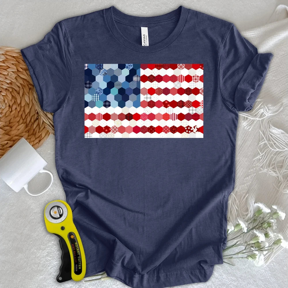 USA Flag Quilt T-shirt