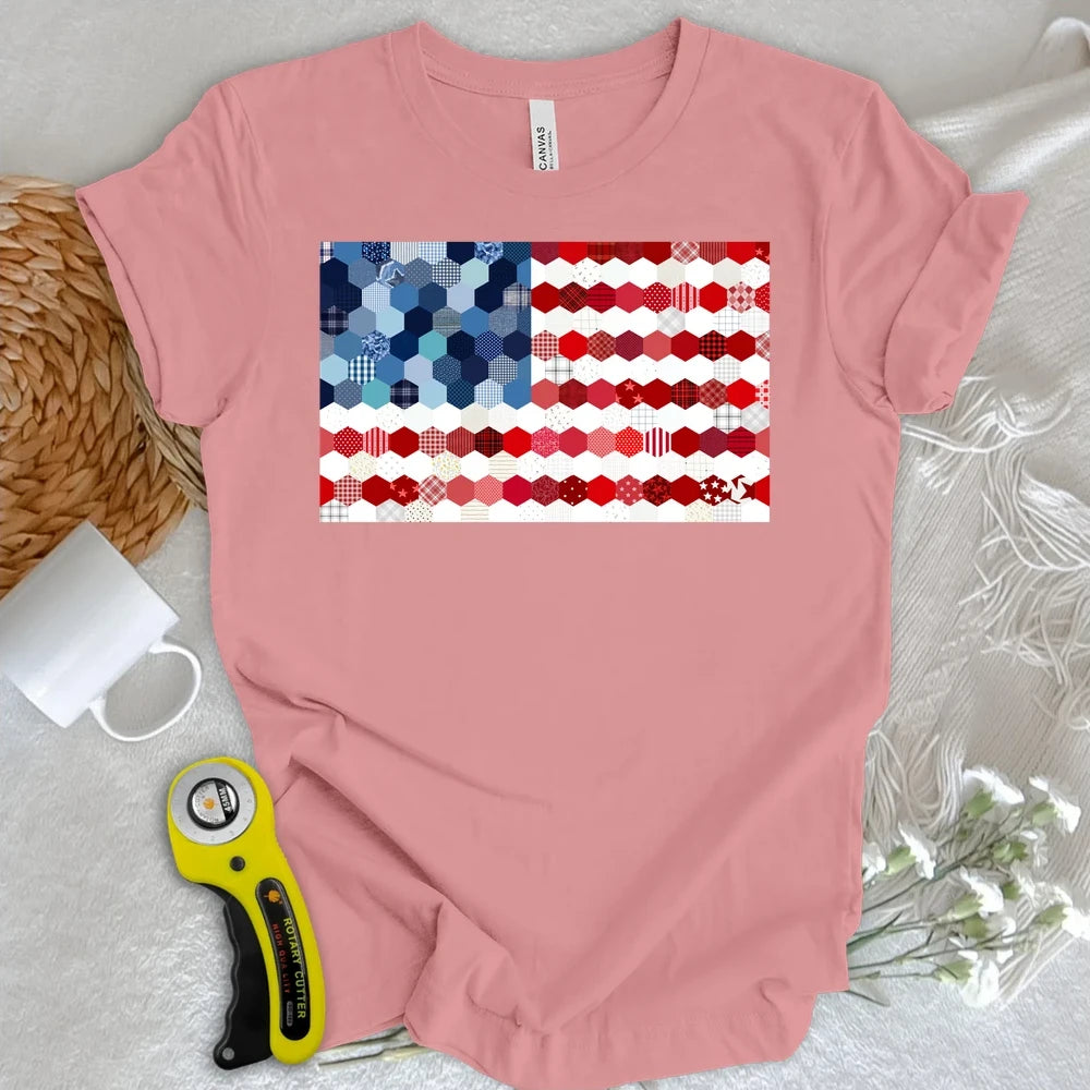 USA Flag Quilt T-shirt