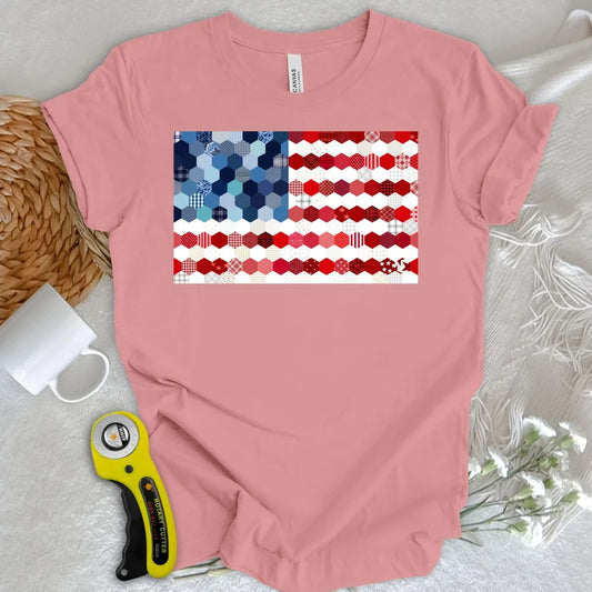 USA Flag Quilt T-shirt