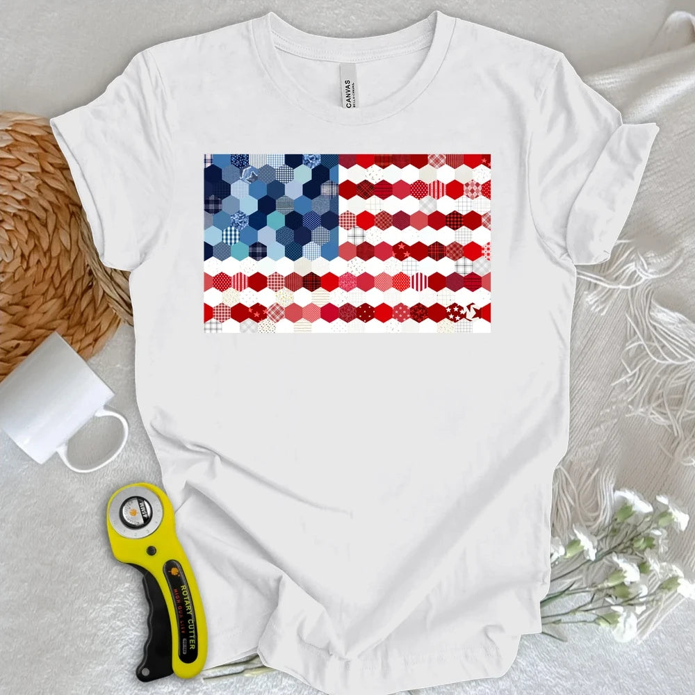 USA Flag Quilt T-shirt