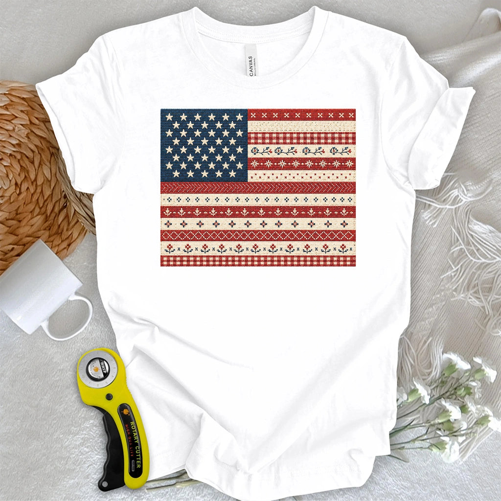 American Flag Cross-Stitch Sampler T-shirt