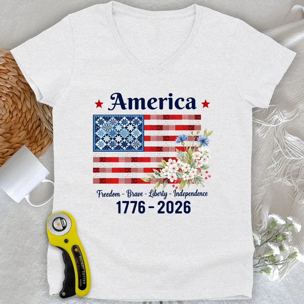 American Patchwork Bloom Lady V-neck