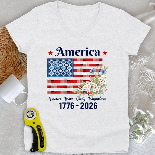 American Patchwork Bloom Lady V-neck