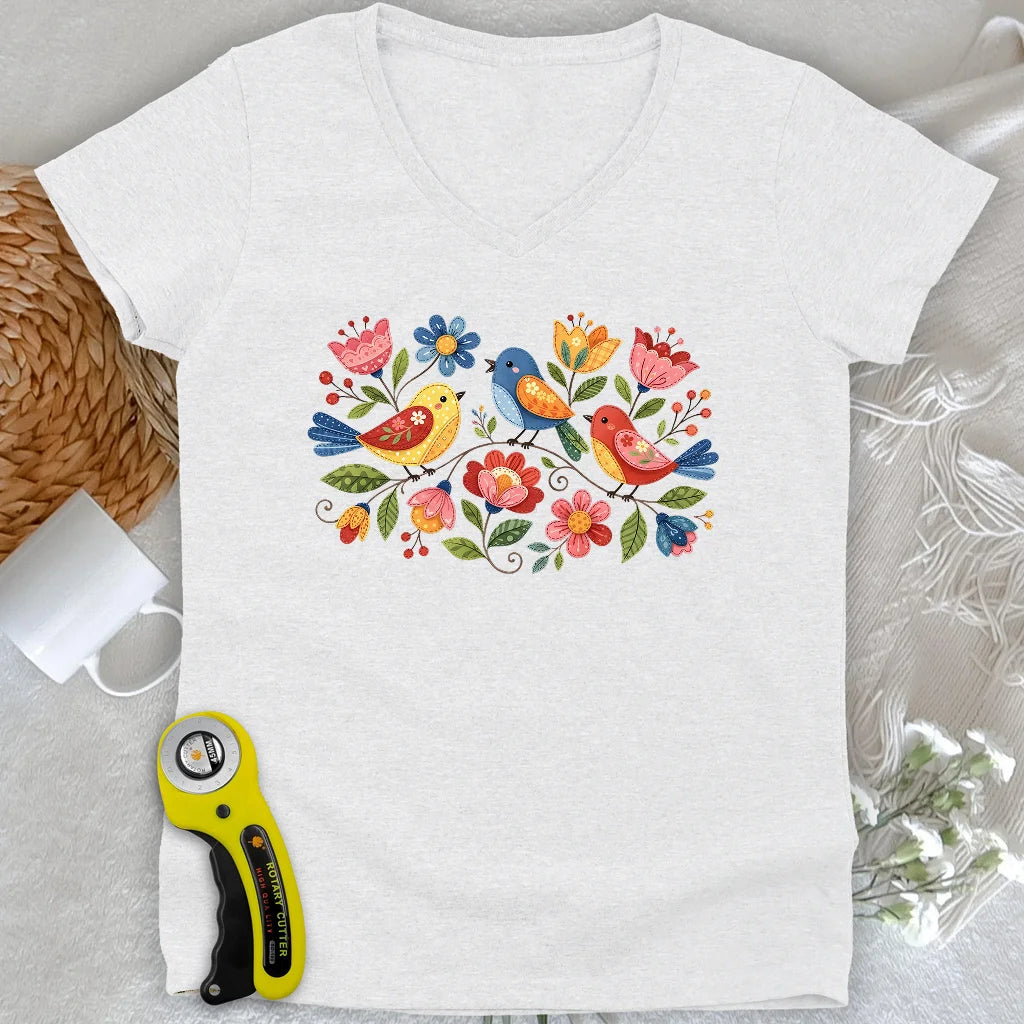 Appliqué Garden Lady V-neck
