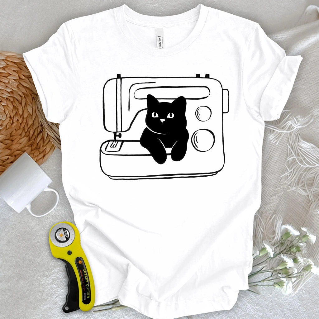 Black cat machine T-shirt