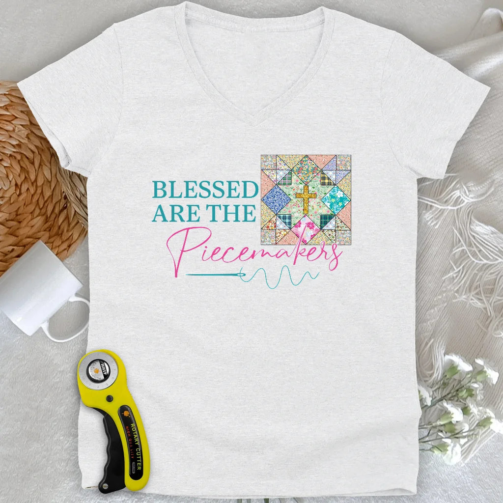 Blessed are the Piecemakers Lady V-neck