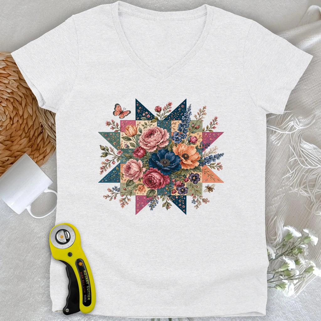Blooming Patchwork Star Lady V-neck