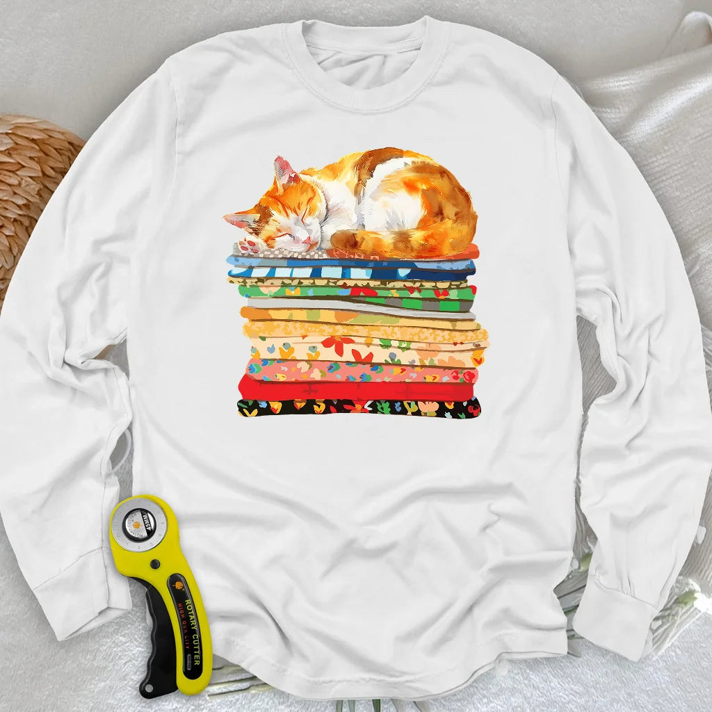Katzen- und Stoff-Langarm-T-Shirt