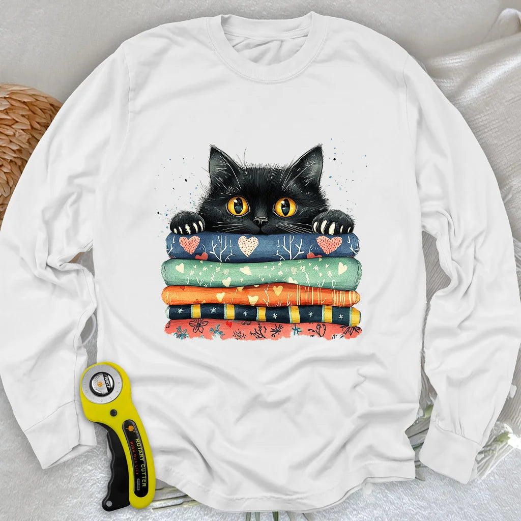 T-shirt manches longues Chat sur tissu