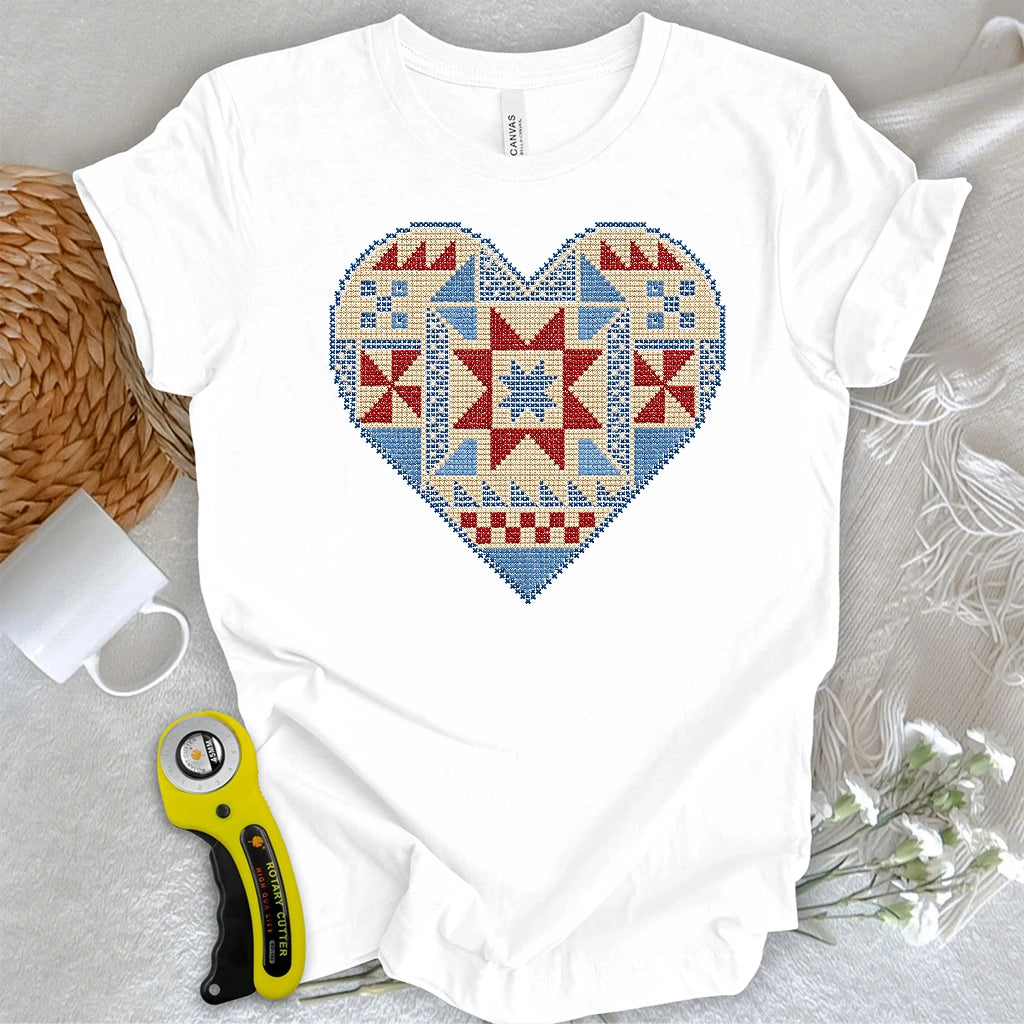 Cross-Stitched Quilt Heart T-shirt
