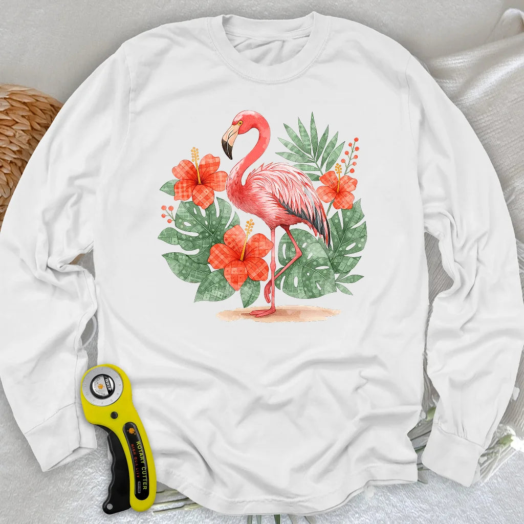 Flamingo & Floral Patchwork Long Sleeve T-shirt