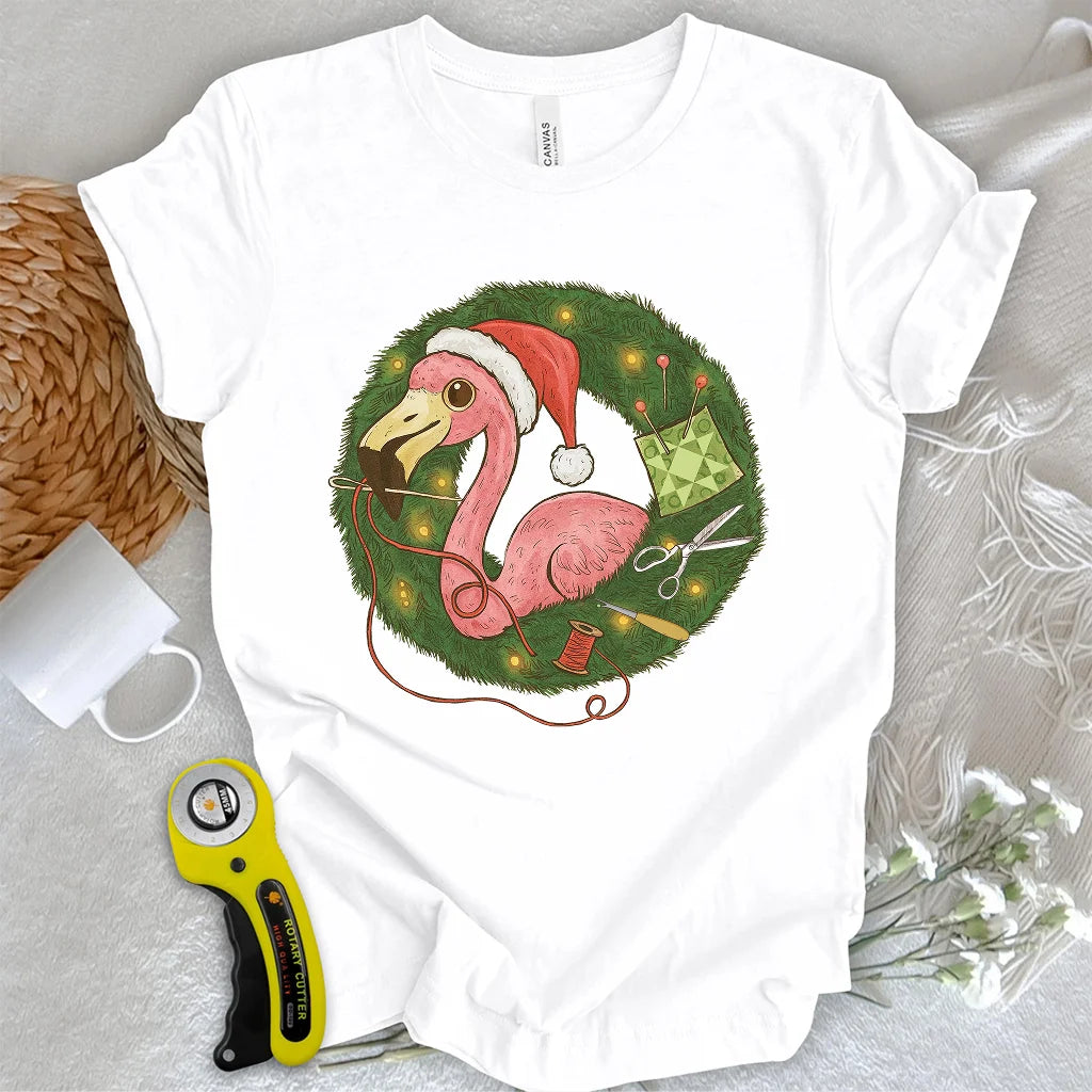 Flamingo's Quiltmas Wreath T-shirt