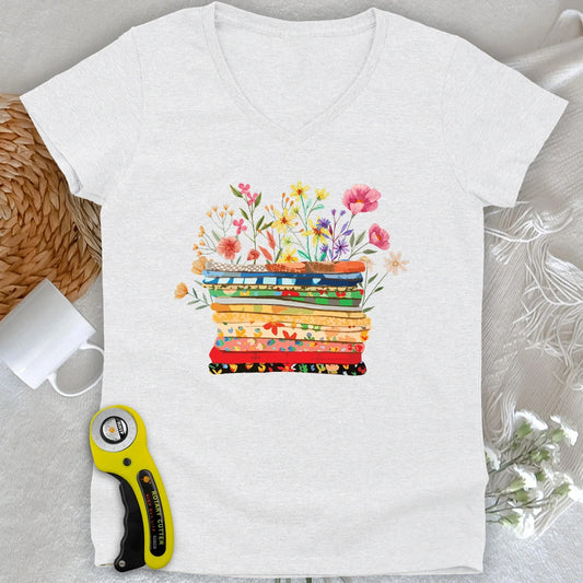 Floral Fabric Lady V-neck