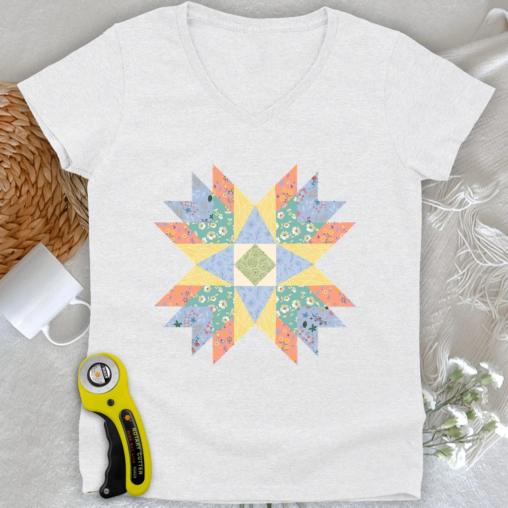 Floral Star Quilt V-neck