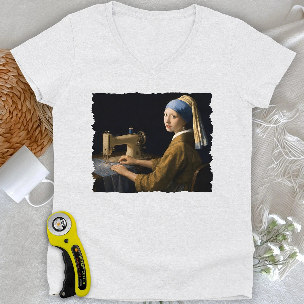Girl With A Sewing Machine Lady V-neck