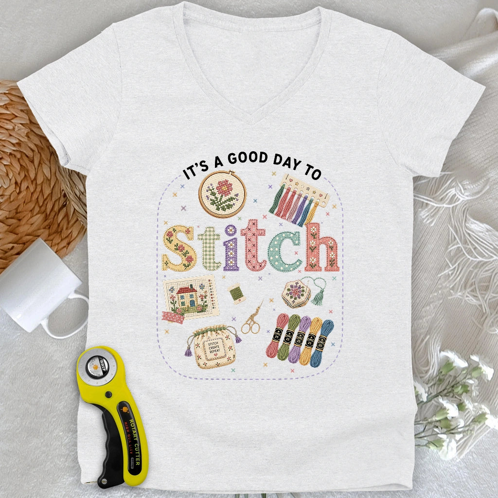 Good Day To Cross Stitch Lady V-neck