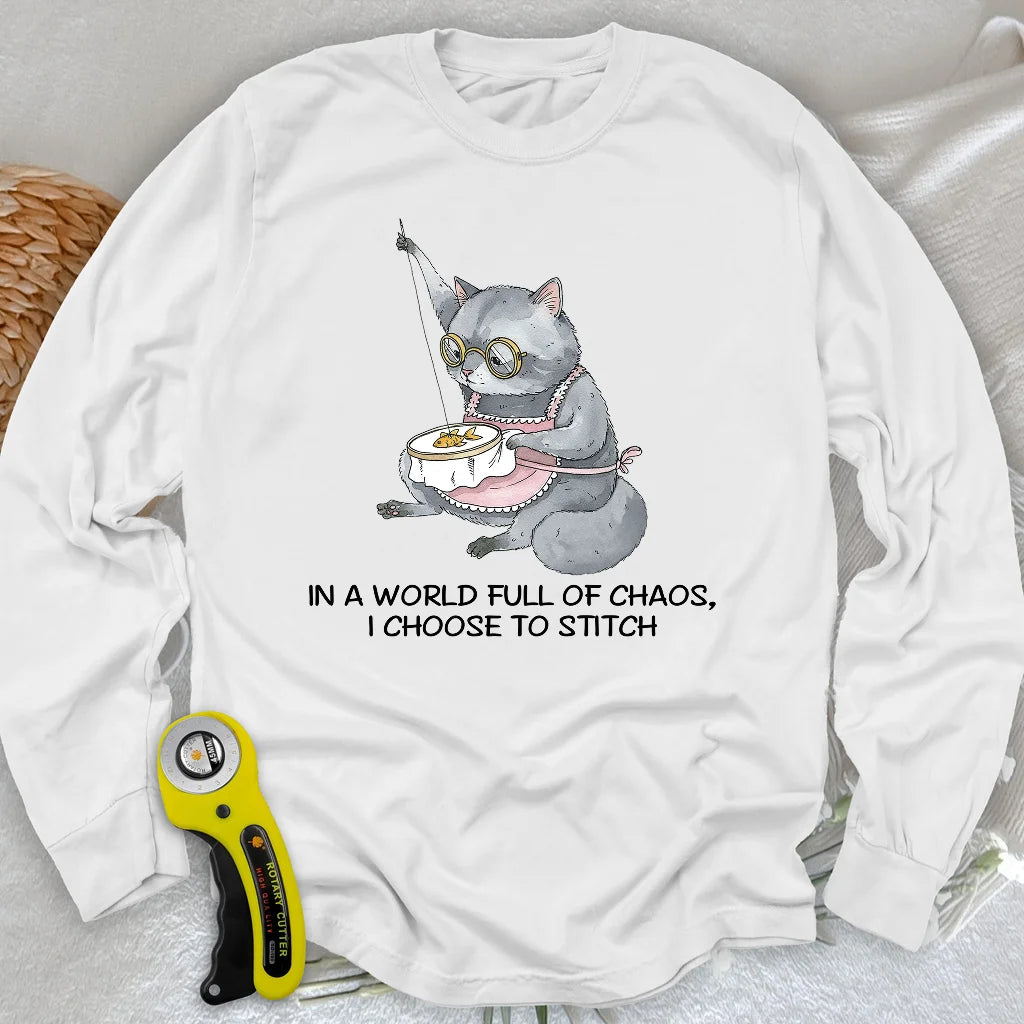 Langarm-T-Shirt "Oma Katze Näherin"