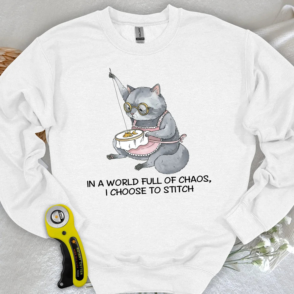 Sweat-shirt de grand-mère couturière chat
