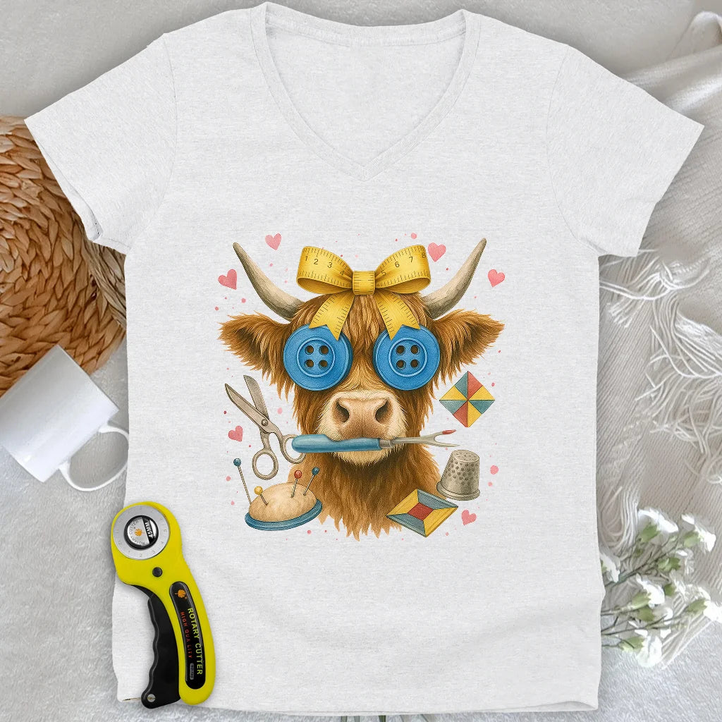 Highland Cow Lady V-neck