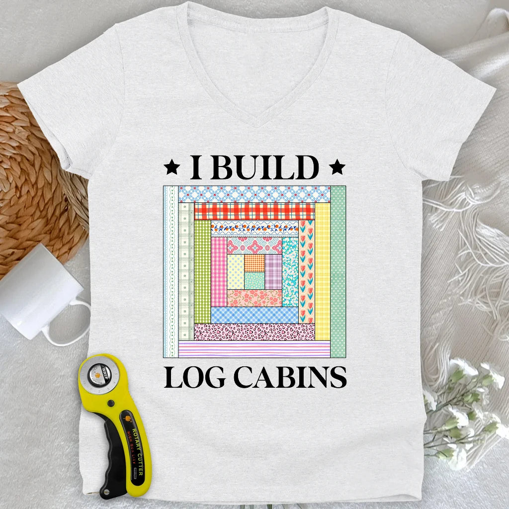 Log Cabin Builder Lady V-neck