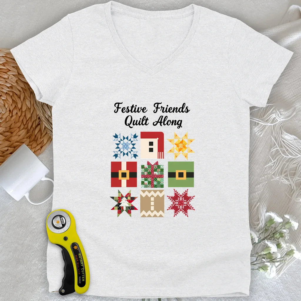 Merry Makers Quilt Lady V-neck