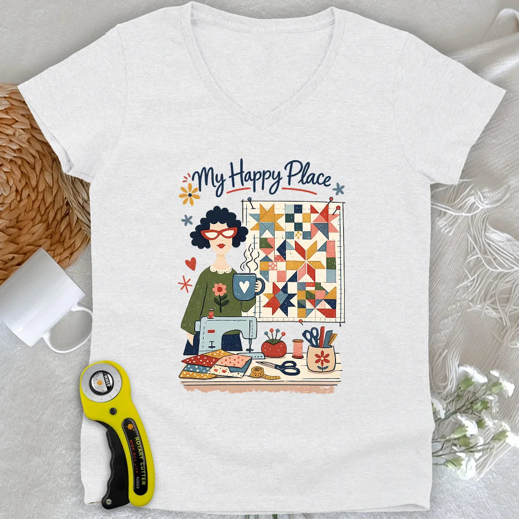T-shirt col en V femme My Happy Place