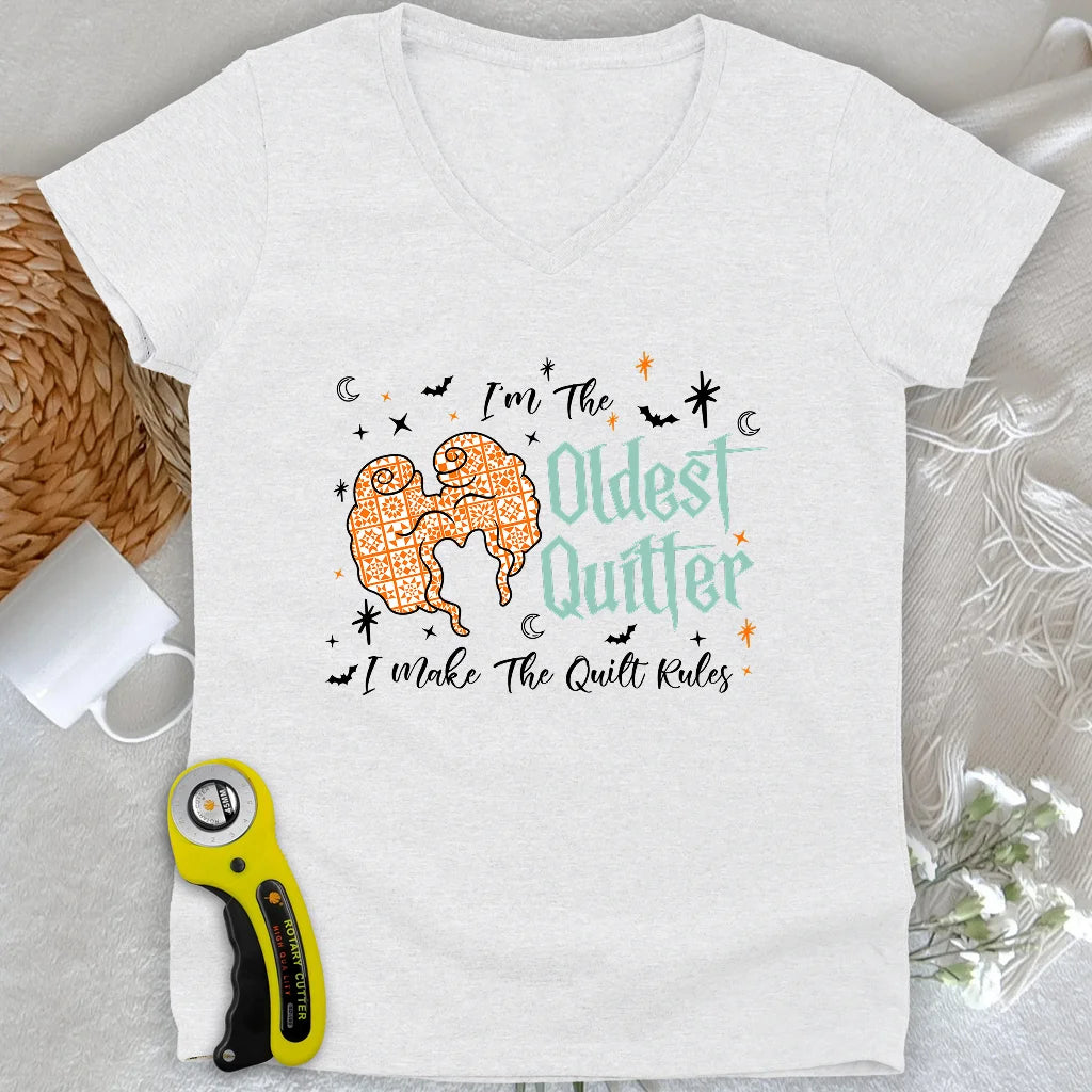 Oldest Quilter Lady V-neck