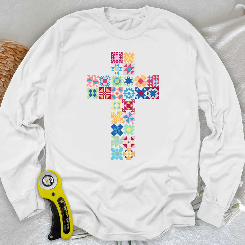 Patchwork Faith Cross Long Sleeve T-shirt