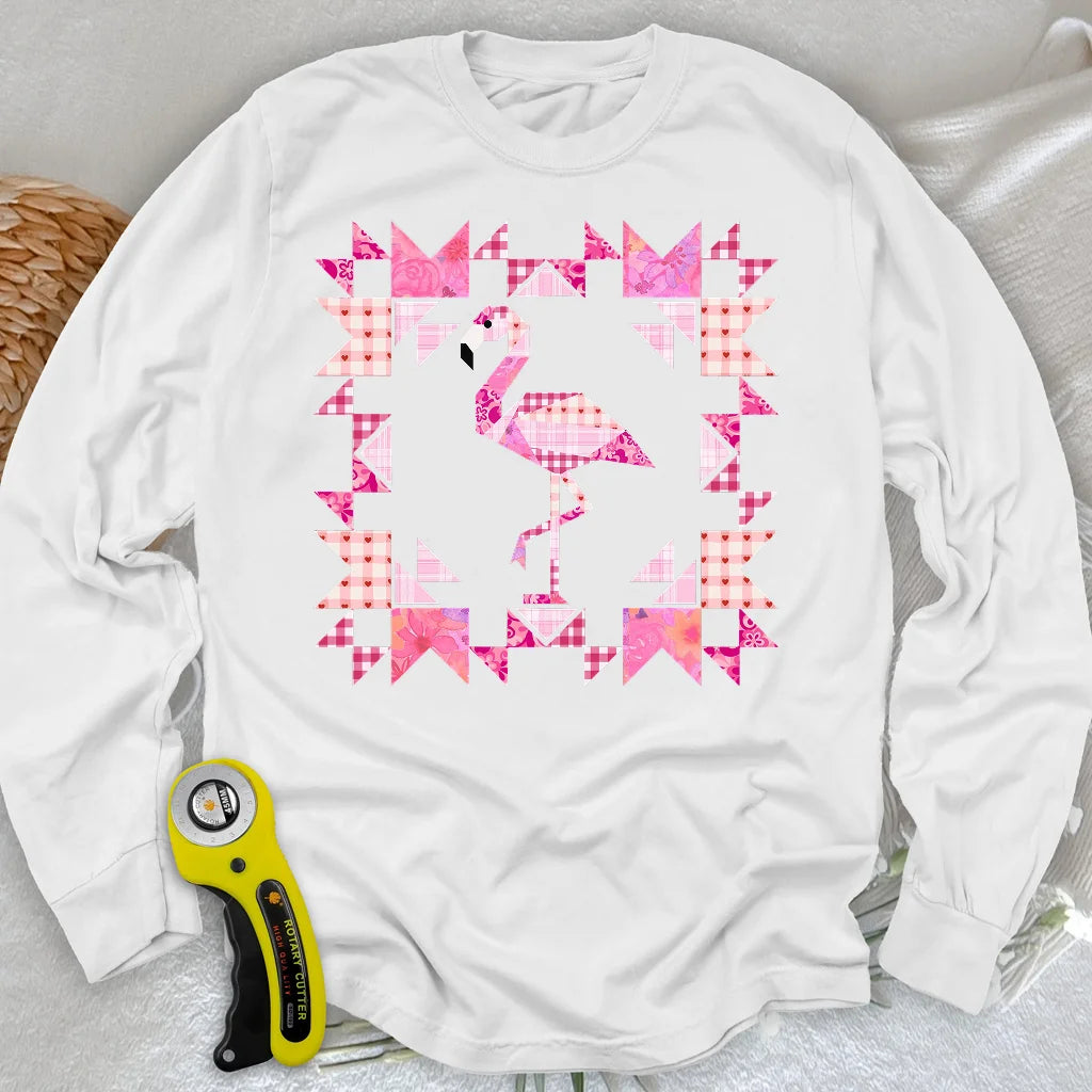 Patchwork-Flamingo-Panel-Langarmshirt