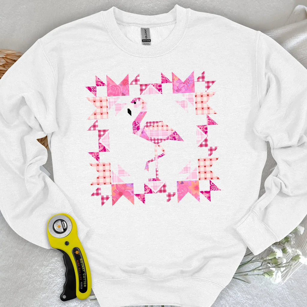 Sweat-shirt panneau patchwork flamant rose