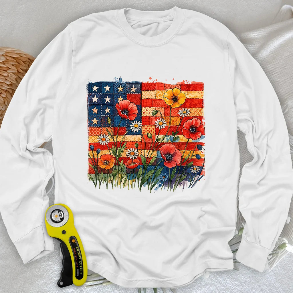 T-shirt à manches longues motif floral patchwork