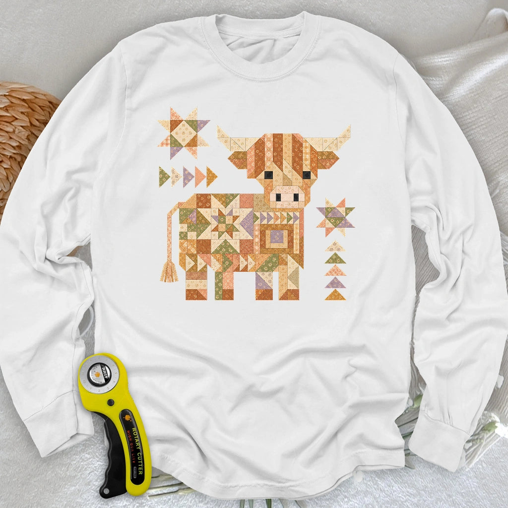 Patchwork Highland Cow Long Sleeve T-shirt