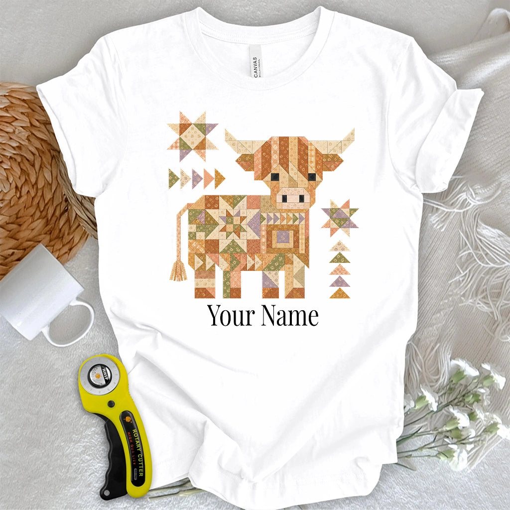 "Custom Name" Patchwork Highland Cow T-shirt