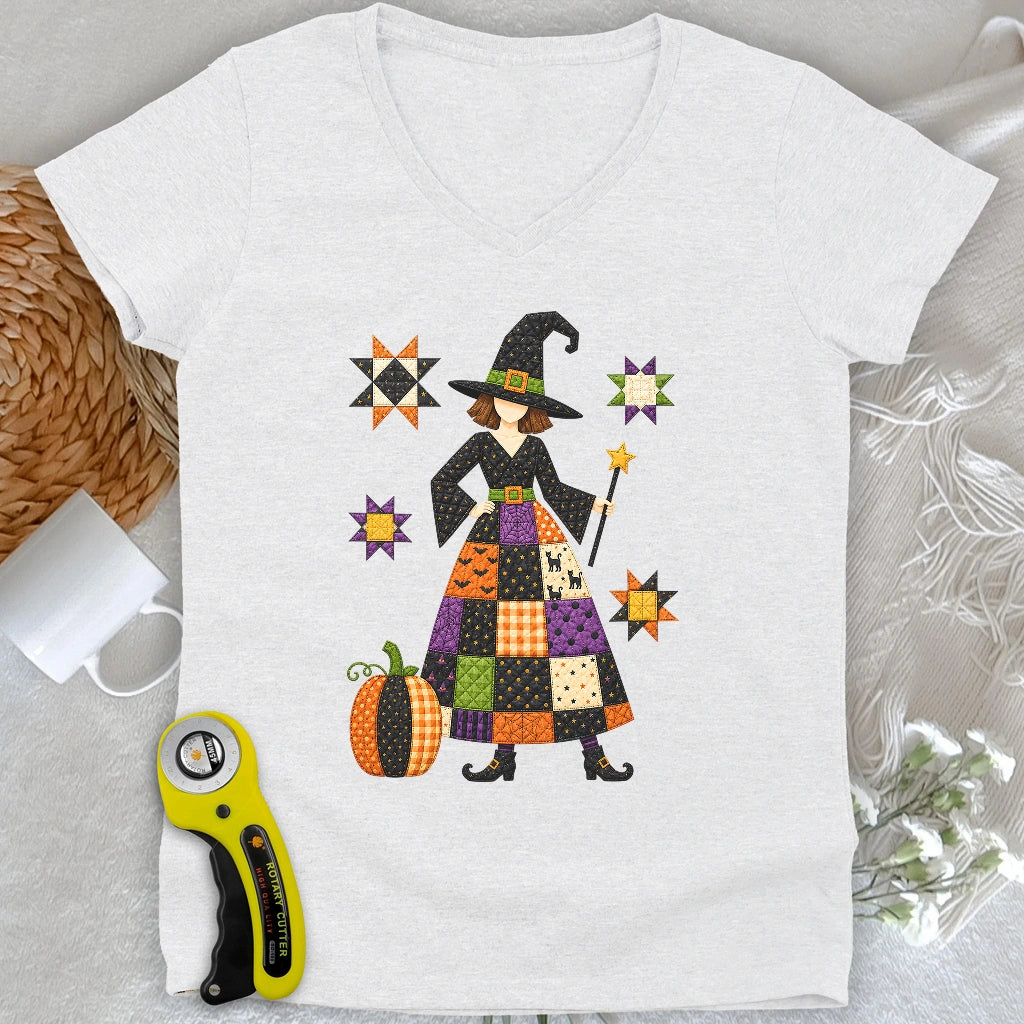 Patchwork Quilt Witch Lady V-neck