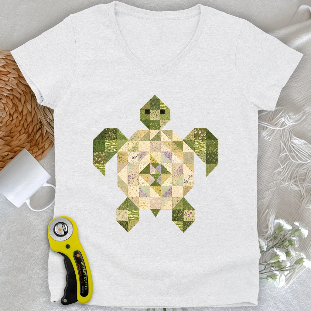 Patchwork Turtle Lady V-neck