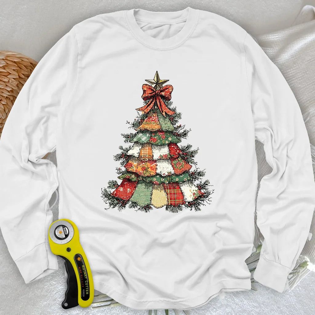 Patchwork Weihnachtsbaum Langarmshirt