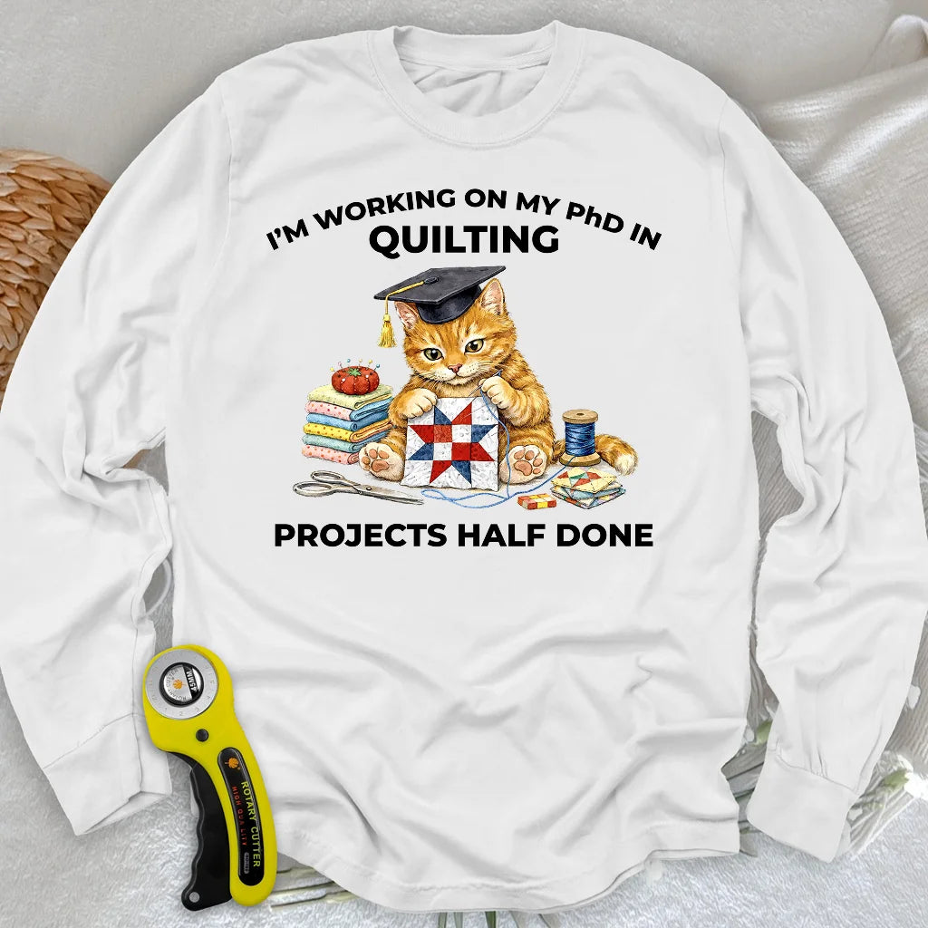PhD in Quilting Langarm-T-Shirt