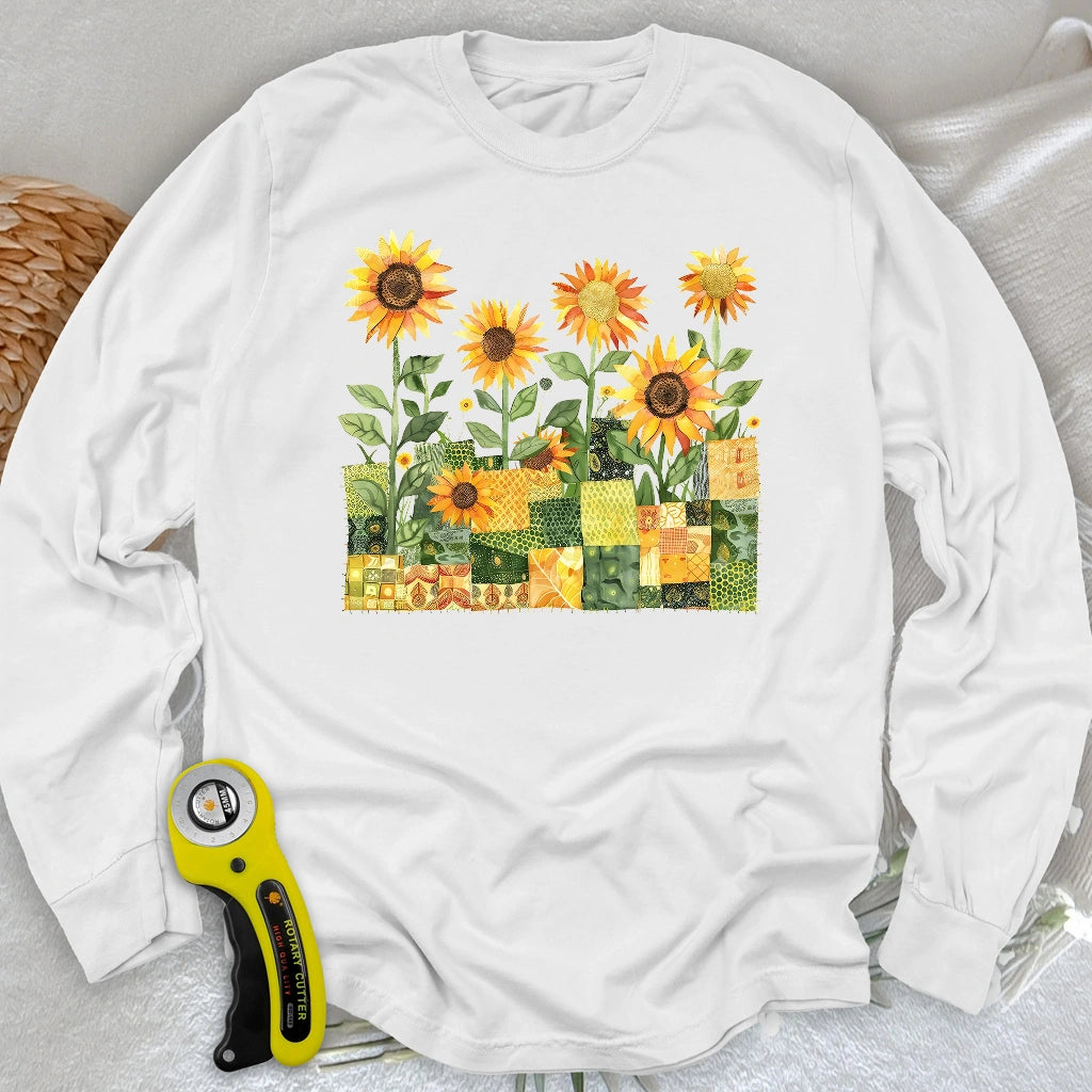 Quilted Sunflower Field Long Sleeve T-shirt