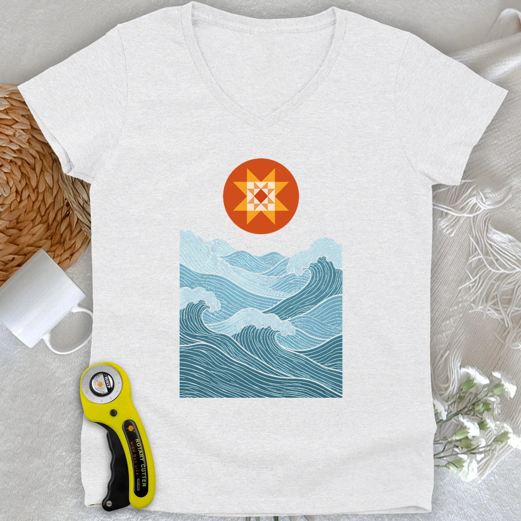 Quilted Sunset Ocean Lady V-neck