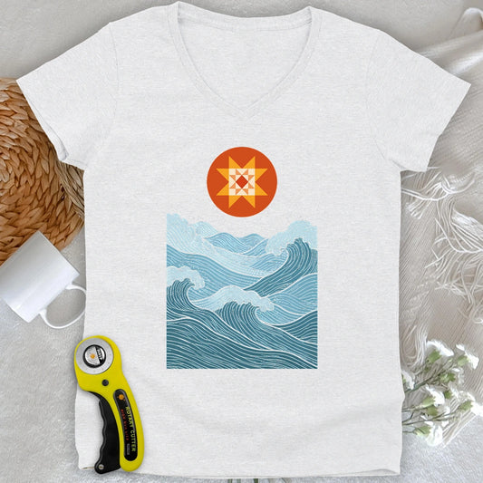 Quilted Sunset Ocean Lady V-neck